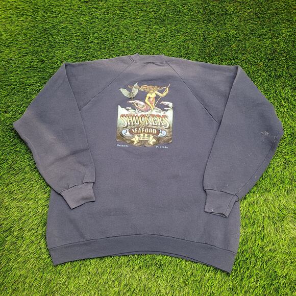 Vintage Shuckers Seafood Bar Sweatshirt XL 23x26 Faded USA - Picture 1 of 16
